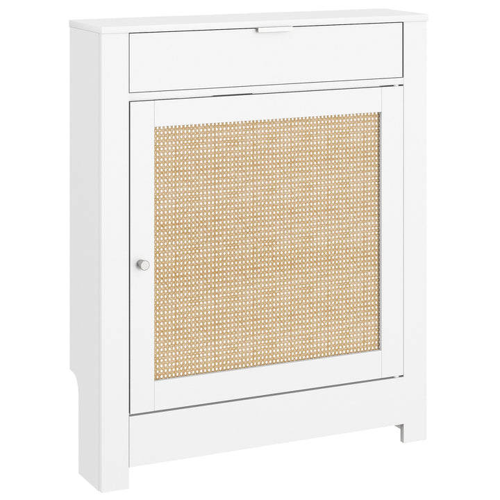Cobertura para Radiador com Porta Rebatível e Vime Proteção Radiador de MDF 78x19x95,5 cm com Compartimento Desenho Boémio para Sala Quarto Branco