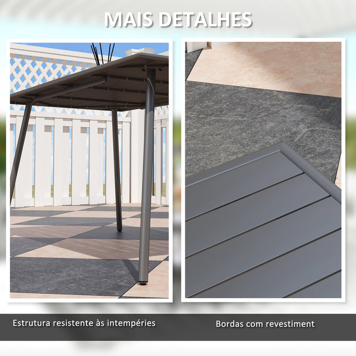 Mesa de Jardim Retangular de Aço 150x80x74 cm Mesa de Refeição para Exterior com Desenho em Ripas Resistente às Intempéries Fácil de Limpar Cinzento Escuro