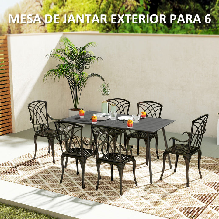 Mesa de Jardim Retangular de Aço 150x80x74 cm Mesa de Refeição para Exterior com Desenho em Ripas Resistente às Intempéries Fácil de Limpar Cinzento Escuro