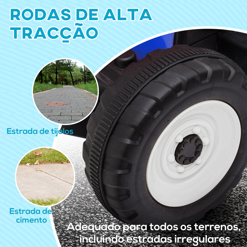 Trator Elétrico com Reboque Amovível Carro Elétrico para Crianças 3-6 Anos com Controlo Remoto Música MP3 Luzes e Cinto de Segurança 136,5x50x52,5 cm Azul