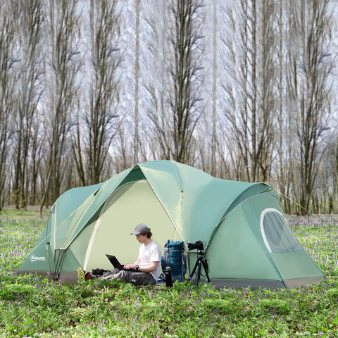 Tenda de Campismo para 5-6 Pessoas Impermeável 3000mm+ Anti UV com Bolsa de Transporte e Gancho para Luz 455x230x180cm Verde