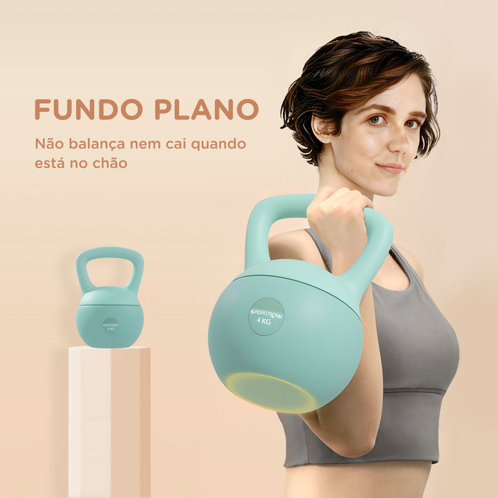 Kettlebell de 4 kg Pesa Russa Preenchida de Areia Metálica e Alça Antiderrapante para Treino de Musculação em Casa Ginásio 19x15x28 cm Verde