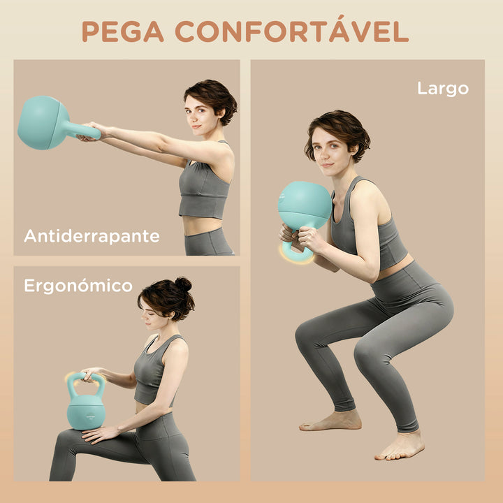 Kettlebell de 4 kg Pesa Russa Preenchida de Areia Metálica e Alça Antiderrapante para Treino de Musculação em Casa Ginásio 19x15x28 cm Verde