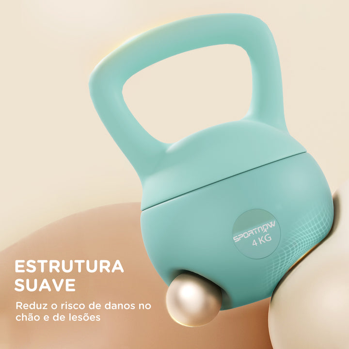 Kettlebell de 4 kg Pesa Russa Preenchida de Areia Metálica e Alça Antiderrapante para Treino de Musculação em Casa Ginásio 19x15x28 cm Verde