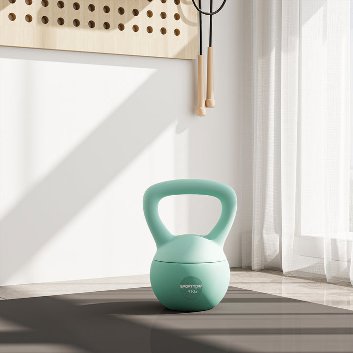 Kettlebell de 4 kg Pesa Russa Preenchida de Areia Metálica e Alça Antiderrapante para Treino de Musculação em Casa Ginásio 19x15x28 cm Verde