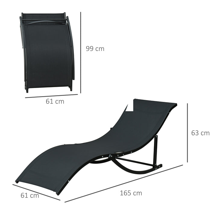 2 espreguiçadeiras dobráveis ??ergonômicas em forma de S com estrutura de alumínio Textilene para piscina terraço jardim 165x61x63 cm Preto