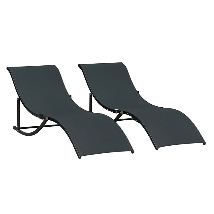 2 espreguiçadeiras dobráveis ??ergonômicas em forma de S com estrutura de alumínio Textilene para piscina terraço jardim 165x61x63 cm Preto