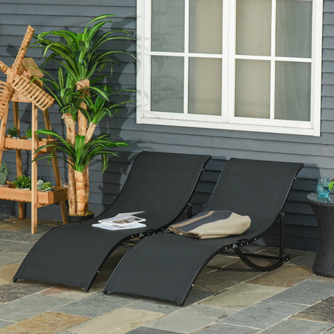 2 espreguiçadeiras dobráveis ??ergonômicas em forma de S com estrutura de alumínio Textilene para piscina terraço jardim 165x61x63 cm Preto