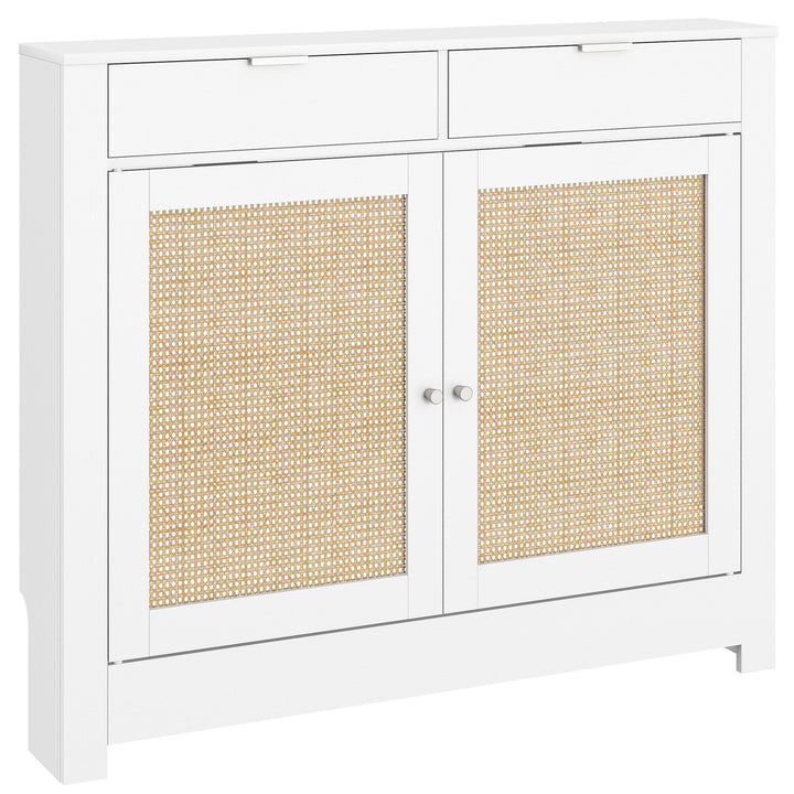 Cobertura para Radiador com Portas Rebatíveis e Vime Proteção Radiador de MDF 111x19x95,5 cm com Compartimento Desenho Boémio para Sala Quarto Branco