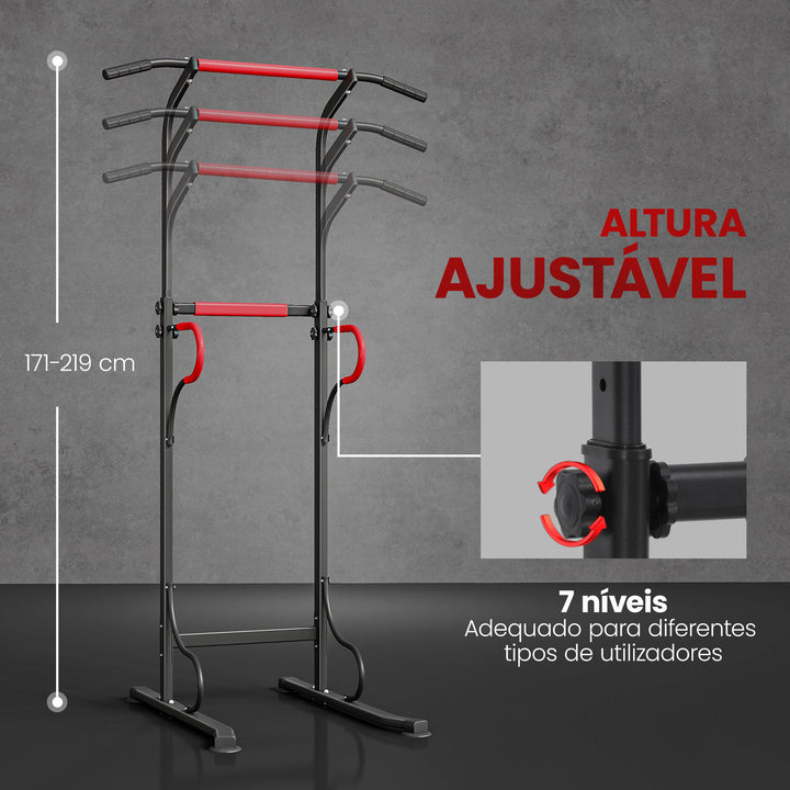 Barra de Elevações com Altura Ajustável Estação de Flexões Resistente para Ginásio em Casa Máquina de Elevações Multifuncional para Treino de Força 98x84x171-219 cm Preto
