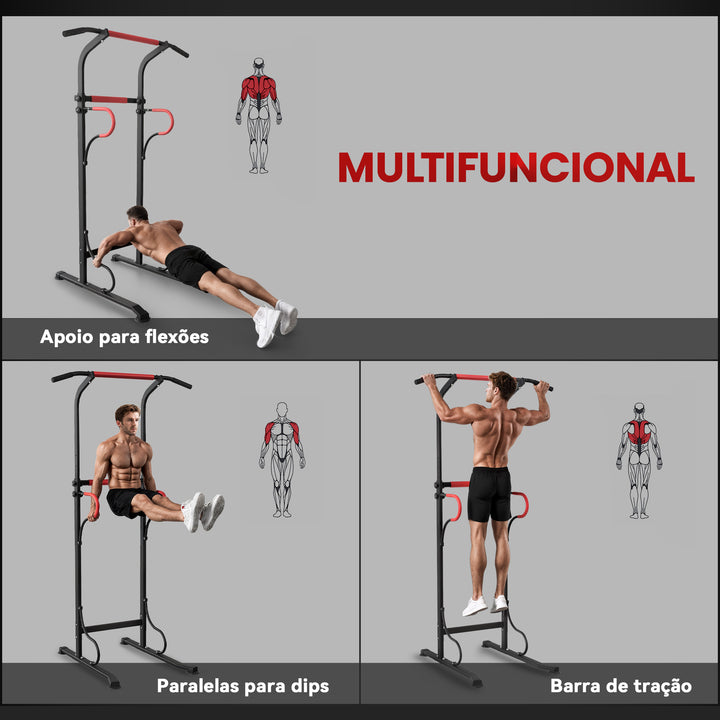 Barra de Elevações com Altura Ajustável Estação de Flexões Resistente para Ginásio em Casa Máquina de Elevações Multifuncional para Treino de Força 98x84x171-219 cm Preto