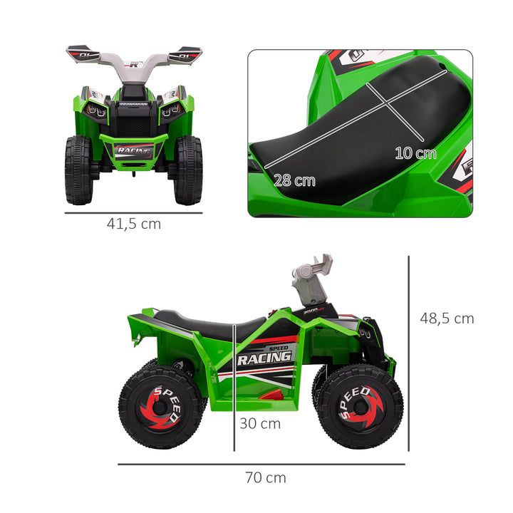 Quadriciclo Elétrico para Crianças 18-36 Meses Veículo Elétrico a Bateria de 6V com Velocidade 2,5 km/h Avanço e Marcha Atrás 70x41,5x48,5 cm Verde