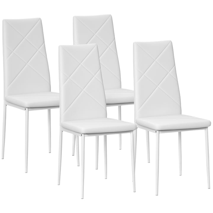Conjunto de 4 Cadeiras de Sala de Jantar Estofadas em Couro Sintético Cadeiras de Cozinha com Encosto Alto e Pés de Aço Carga Máxima 120kg 41x50x97cm Branco