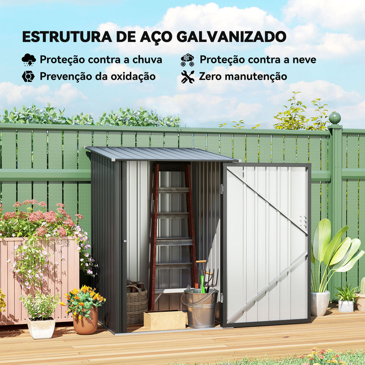 Abrigo de Jardim 0,92 m² 100x103x160cm Abrigo Exterior de Aço Galvanizado com Porta Fechadura e Teto Inclinado para Armazenamento de Ferramentas Cinza Escuro