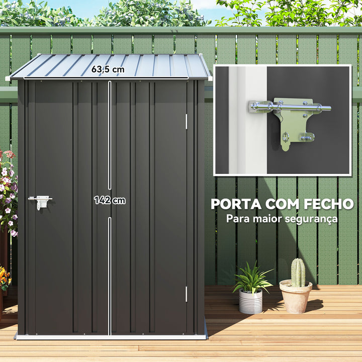Abrigo de Jardim 0,92 m² 100x103x160cm Abrigo Exterior de Aço Galvanizado com Porta Fechadura e Teto Inclinado para Armazenamento de Ferramentas Cinza Escuro