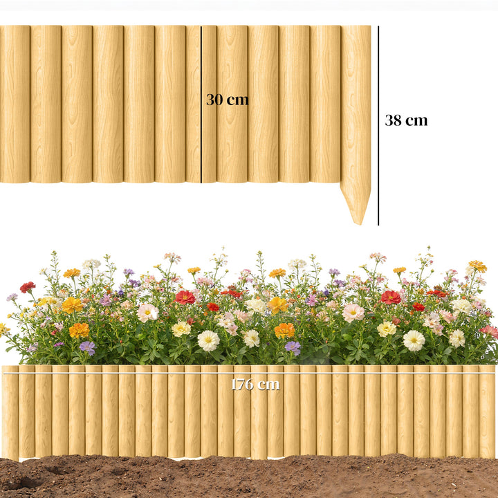Cerca de Jardim em Madeira 176x38 cm Cerca Decorativa Resistente e Fácil de Instalar para Horta Pátio Terraço Relva Madeira