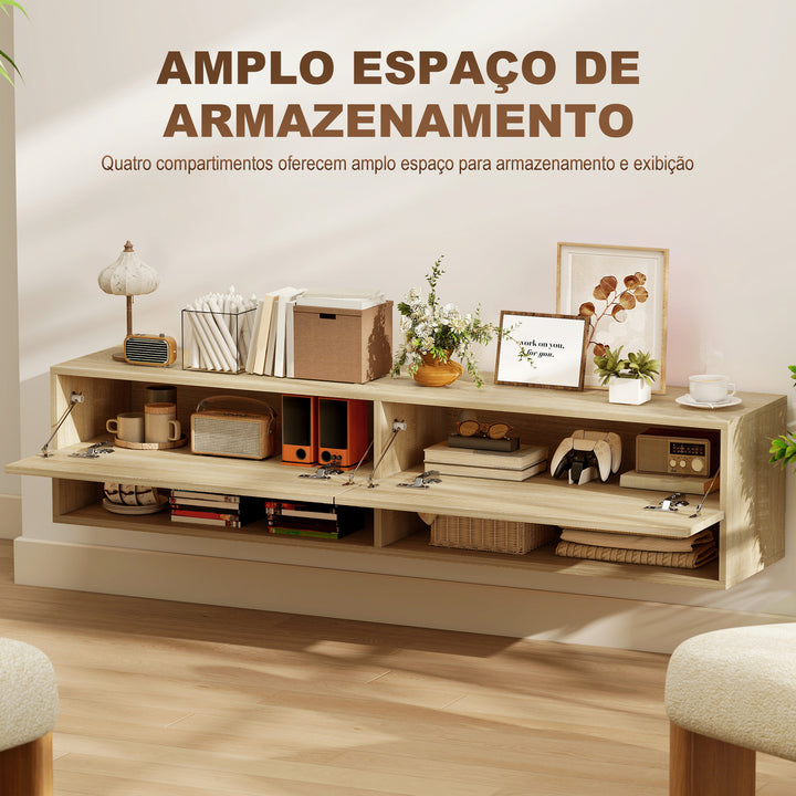 Móvel de TV de Parede Móvel de TV para Sala de Estar com 2 Compartimentos e 2 Armários com Portas Móvel para Televisores de 60 Polegadas 140x32x31 cm Madeira