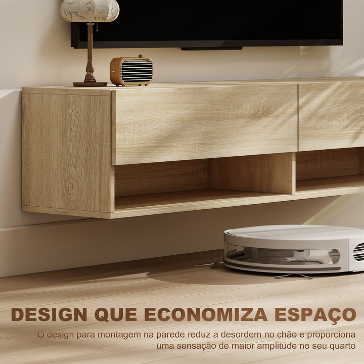 Móvel de TV de Parede Móvel de TV para Sala de Estar com 2 Compartimentos e 2 Armários com Portas Móvel para Televisores de 60 Polegadas 140x32x31 cm Madeira