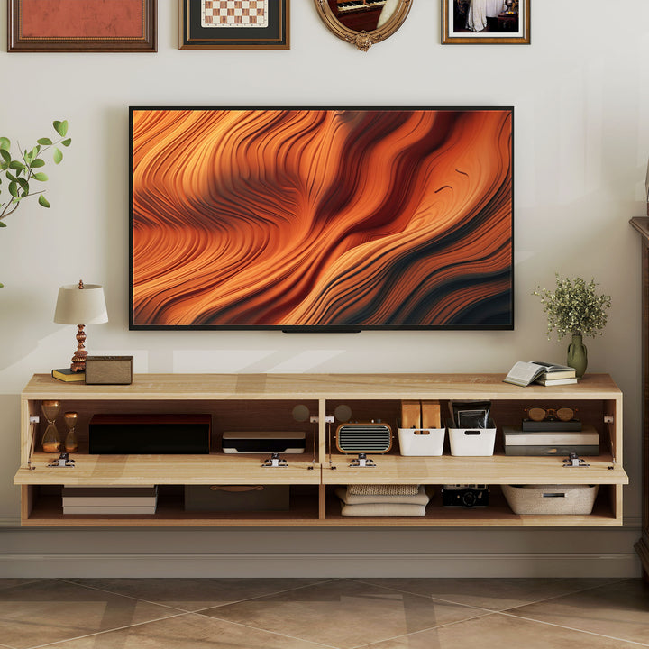 Móvel de TV de Parede Móvel de TV para Sala de Estar com 2 Compartimentos e 2 Armários com Portas Móvel para Televisores de 60 Polegadas 140x32x31 cm Madeira