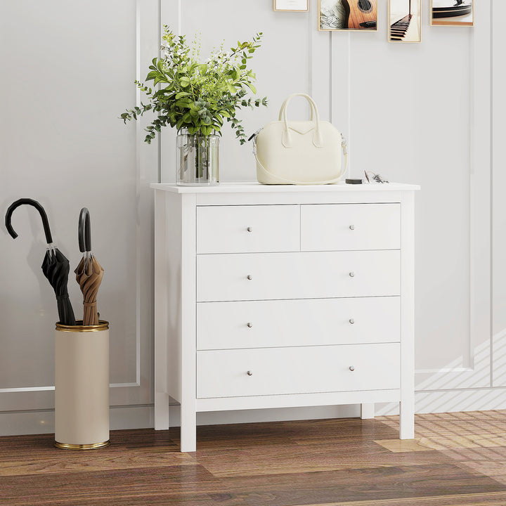 Cómoda com 5 Gavetas Cómoda de Quarto com Pés Elevados Cómoda para Sala Escritório Estilo Moderno 79x39,5x80,5 cm Branco