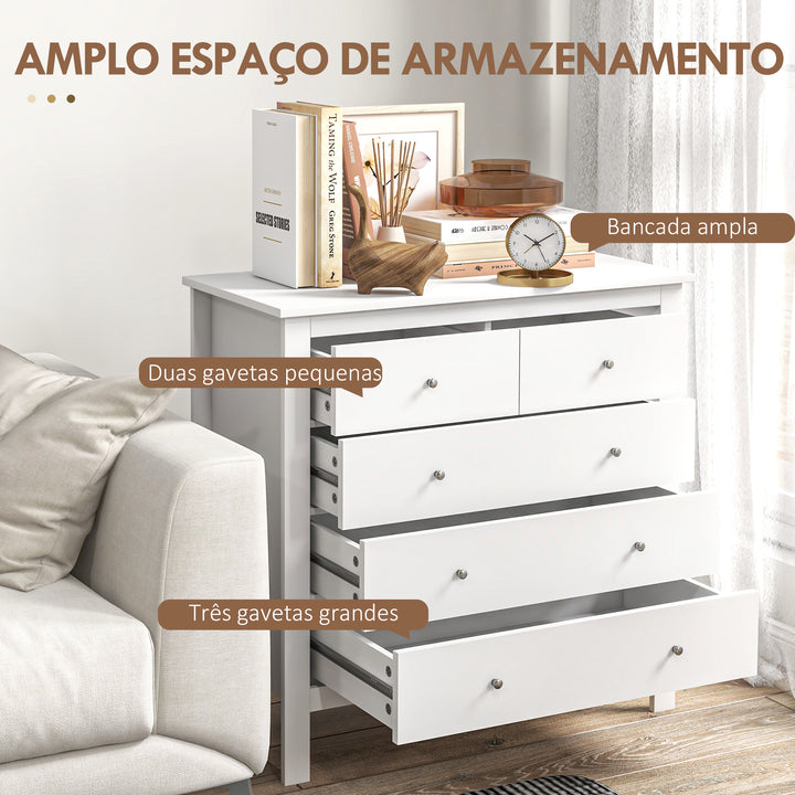 Cómoda com 5 Gavetas Cómoda de Quarto com Pés Elevados Cómoda para Sala Escritório Estilo Moderno 79x39,5x80,5 cm Branco