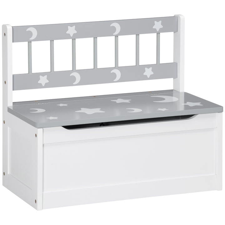 Baú Infantil 2 em 1 Organizador de Brinquedos para Crianças acima de 18 Meses Banco de Armazenamento Infantil com Tampa para Dormitório Sala de Jogos Carga 50kg 60x30x50cm Branco e Cinza