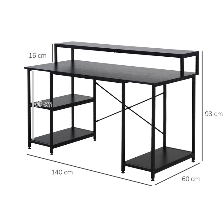Mesa para Computador com Prateleiras Pés Ajustáveis ??Moldura de Metal 140x60x93 cm