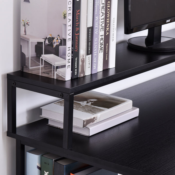 Mesa para Computador com Prateleiras Pés Ajustáveis ??Moldura de Metal 140x60x93 cm