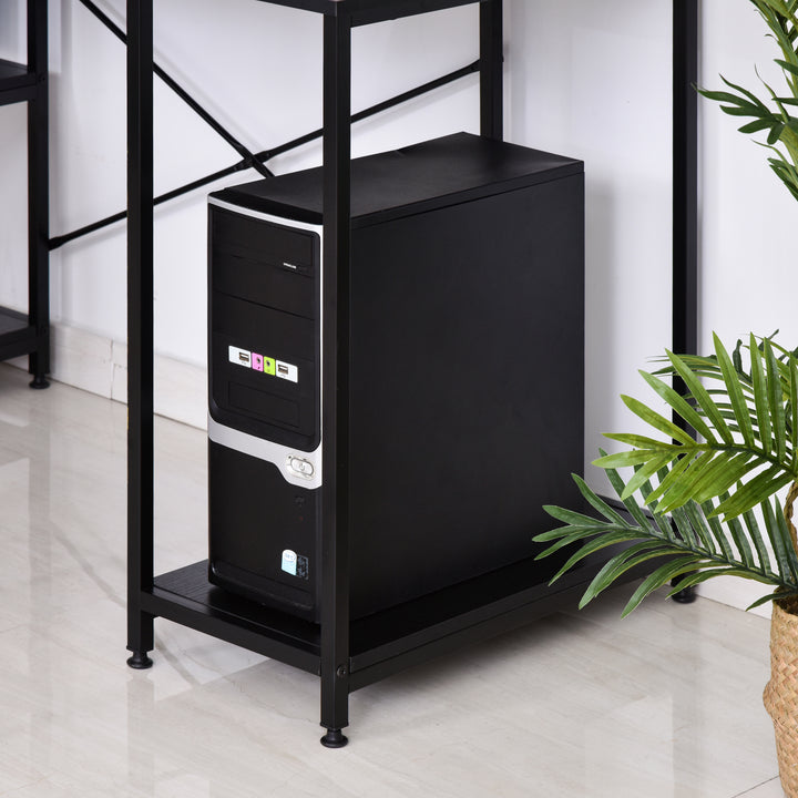 Mesa para Computador com Prateleiras Pés Ajustáveis ??Moldura de Metal 140x60x93 cm