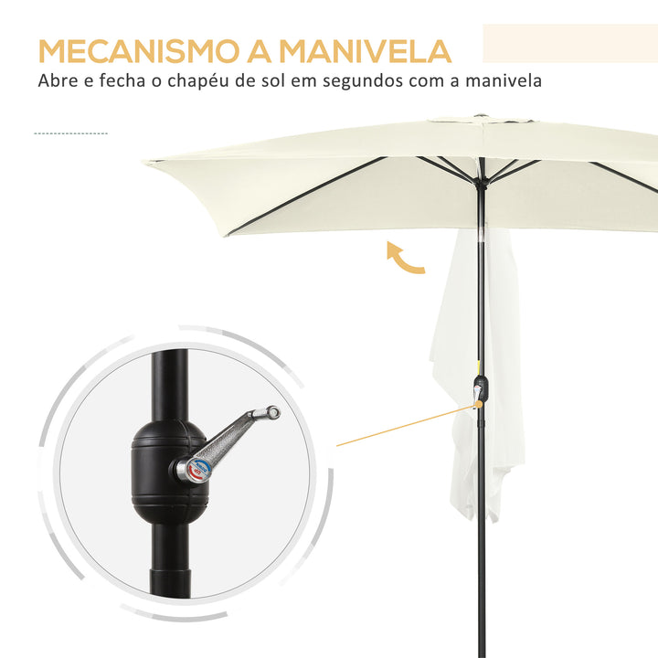 Chapéu de Sol de Alumínio 195x295x253 cm Chapéu de Sol Retangular de Jardim Inclinável com Manivela e Mastro Desmontável para Terraço Piscina Pátio Exterior Creme