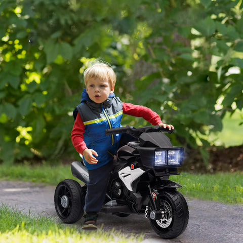 Motocicleta Elétrica Infantil com 3 Rodas para Crianças acima de 3 anos Triciclo com Pedal para Crianças Bateria 6V com Luzes Música Pneus Largos 86x42x52 cm Branco