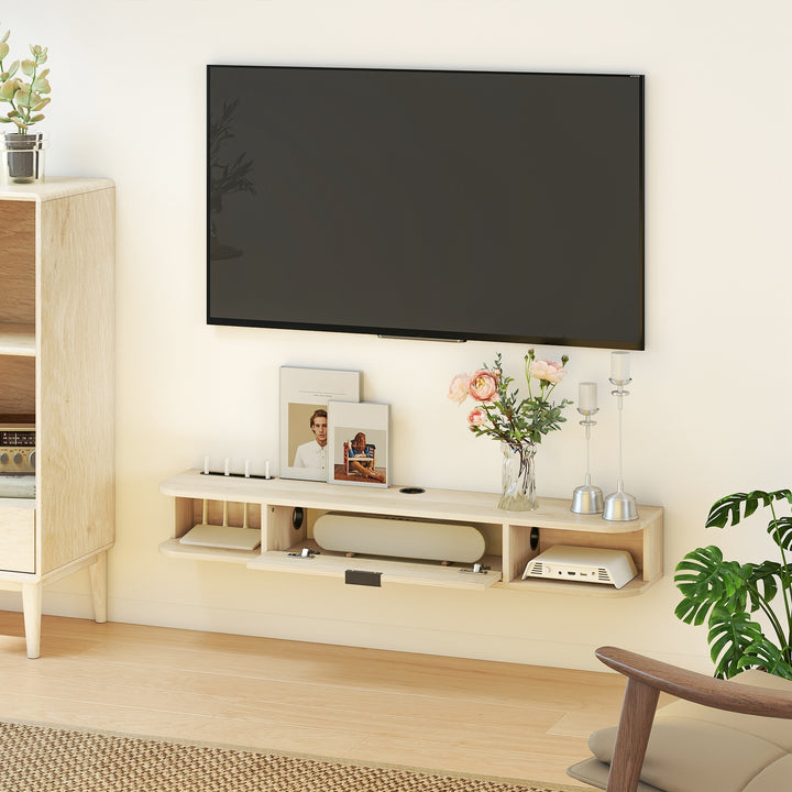 Móvel de TV Suspenso Móvel de TV para Sala com Gaveta Rebatível 2 Prateleiras Abertas Orifício para Cabos Estilo Moderno para Televisão 50 Polegadas 120x24x16 cm Madeira