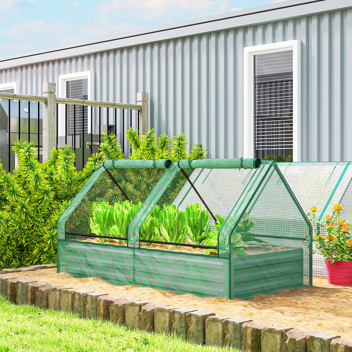 Floreira Exterior Grande com Mini Estufa Horta em Aço Galvanizado com Base Aberta Resistente às Intempéries para Jardim Terraço Varanda 185x95x92 cm Cinzento e Verde