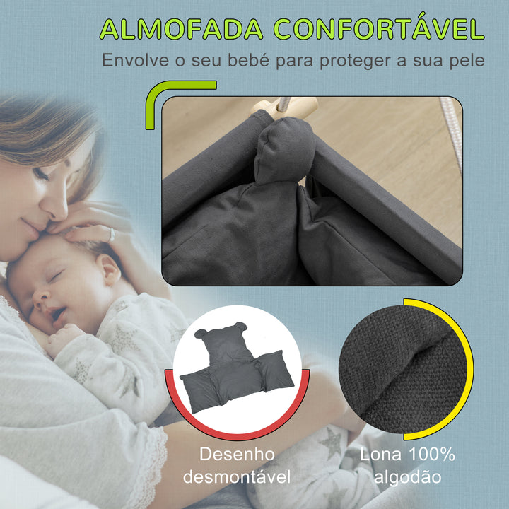 Baloiço para Bebés de 9-39 Meses com Cordas Ajustáveis Baloiço Infantil com Cinto de Segurança e Assento Acolchoado Carga 70 kg para Interiores e Exteriores 40x40x110-180 cm Cinza Escuro