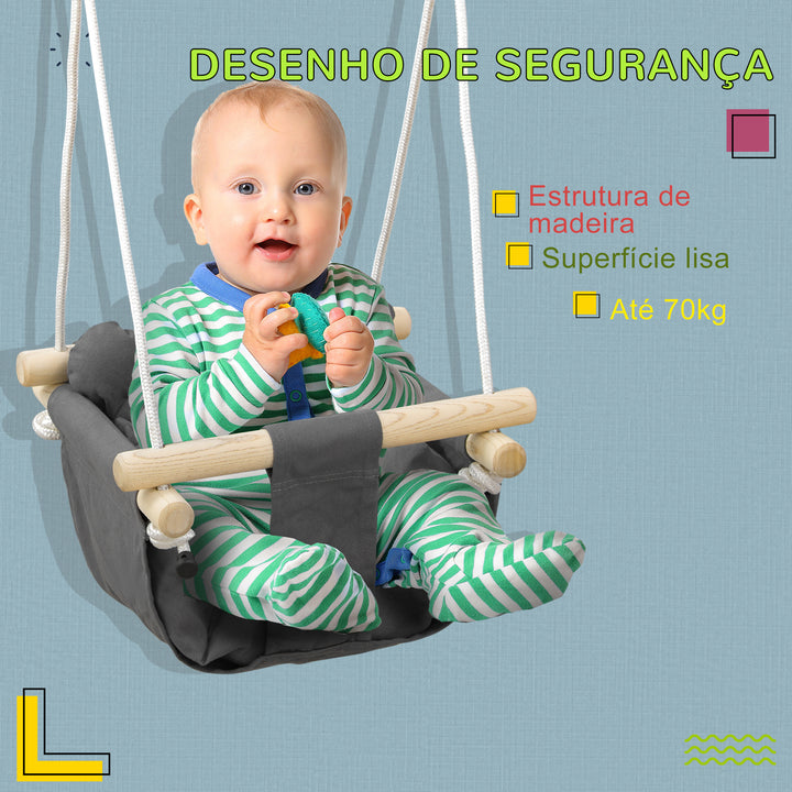 Baloiço para Bebés de 9-39 Meses com Cordas Ajustáveis Baloiço Infantil com Cinto de Segurança e Assento Acolchoado Carga 70 kg para Interiores e Exteriores 40x40x110-180 cm Cinza Escuro