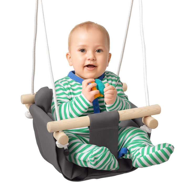 Baloiço para Bebés de 9-39 Meses com Cordas Ajustáveis Baloiço Infantil com Cinto de Segurança e Assento Acolchoado Carga 70 kg para Interiores e Exteriores 40x40x110-180 cm Cinza Escuro