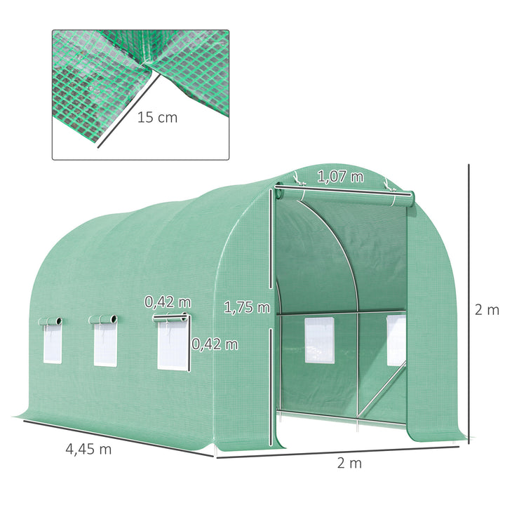 Estufa de Cultivo para Terraço ou Jardim – Cor verde – Tubo Aço e PE 140g/? - 450x200x200 cm