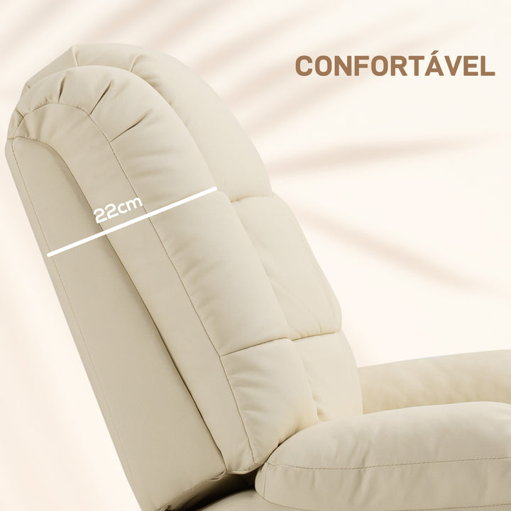 Poltrona de Massagem Poltrona Relax Reclinável com 8 Pontos de Massagem Controlo Remoto Estofada em PU Apoio para Pés Bolso Lateral Poltrona para Sala de Estar Quarto 94x99x99 cm Creme