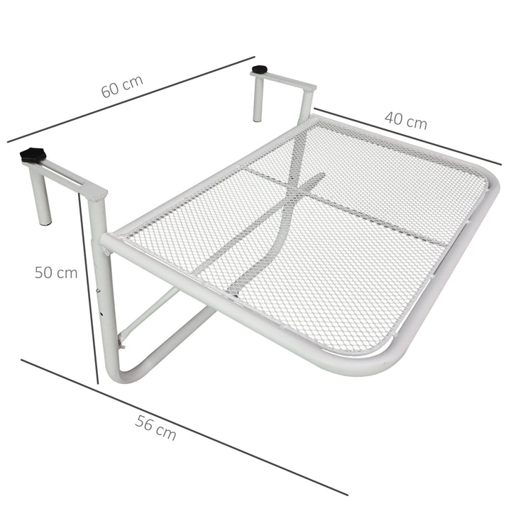 Mesa Suspensa para Varanda com Braço Regulável e Altura Ajustável em 3 Posições Estrutura de Metal Carga Máxima 30 kg 60x56,5x45 cm Branco