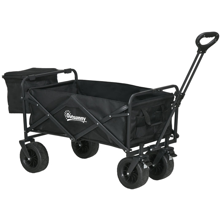 Carrinho de Transporte com Bolsa Térmica Removível Carrinho Dobrável com Alça Ajustável e Bolsa de Transporte Capacidade 100 kg para Campismo Praia 113x57x77-100 cm Preto