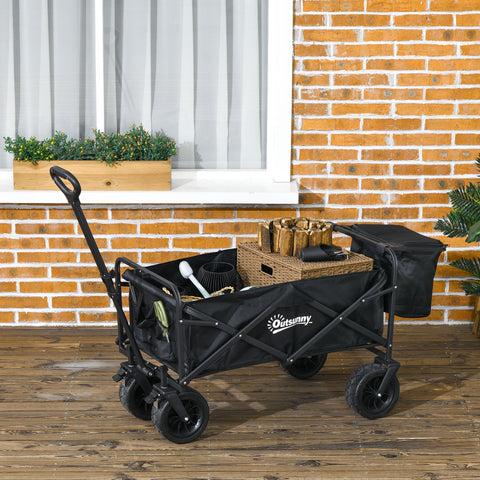 Carrinho de Transporte com Bolsa Térmica Removível Carrinho Dobrável com Alça Ajustável e Bolsa de Transporte Capacidade 100 kg para Campismo Praia 113x57x77-100 cm Preto