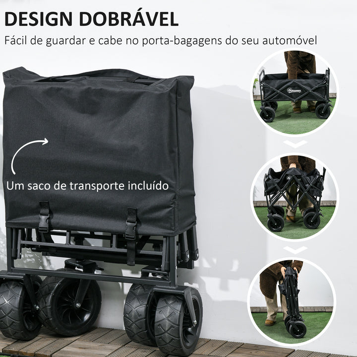Carrinho de Transporte com Bolsa Térmica Removível Carrinho Dobrável com Alça Ajustável e Bolsa de Transporte Capacidade 100 kg para Campismo Praia 113x57x77-100 cm Preto