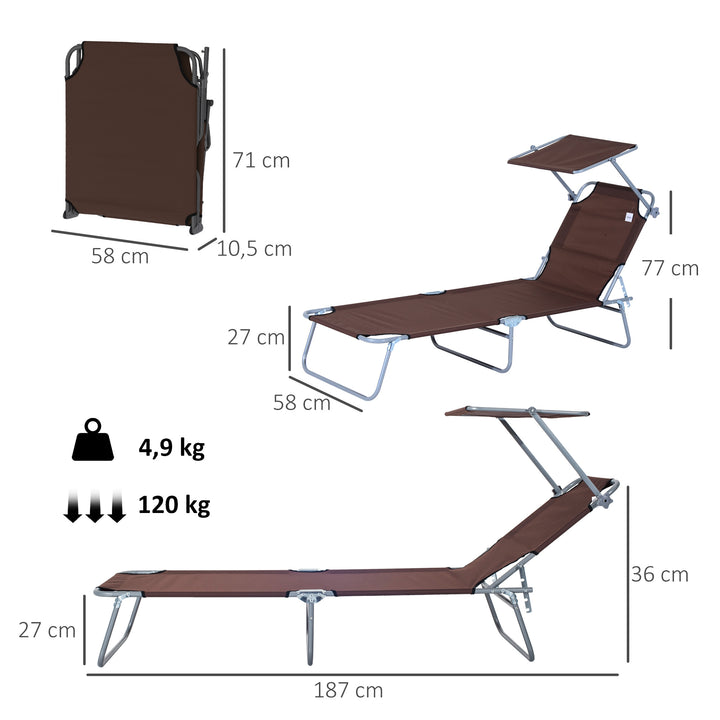 Espreguiçadeira Dobrável Castanho Oxford Ferro 187x58x27 cm