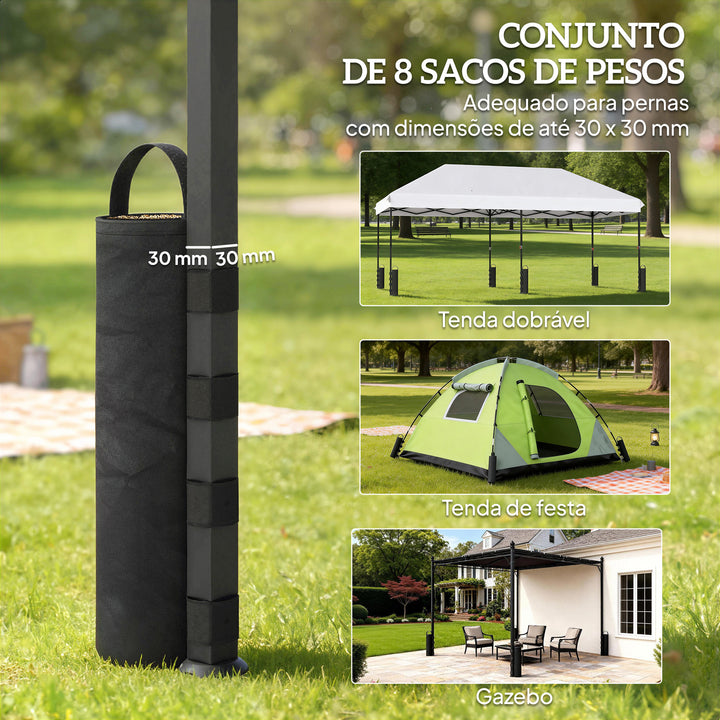 Conjunto de 8 Sacos de Pesos para Tendas Pesos para Pernas de Tenda em Tecido Oxford 600D Sacos de Areia para Exterior Sem Areia Preto