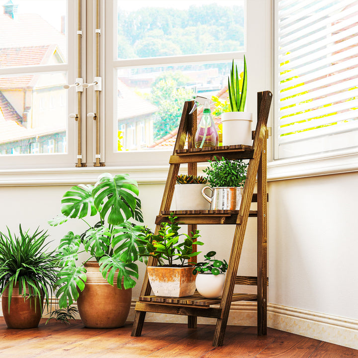 Suporte para Plantas de 3 Níveis Prateleira para Plantas Dobrável Suporte para Vasos de Madeira para Interior e Exterior 40x37x93 cm Madeira