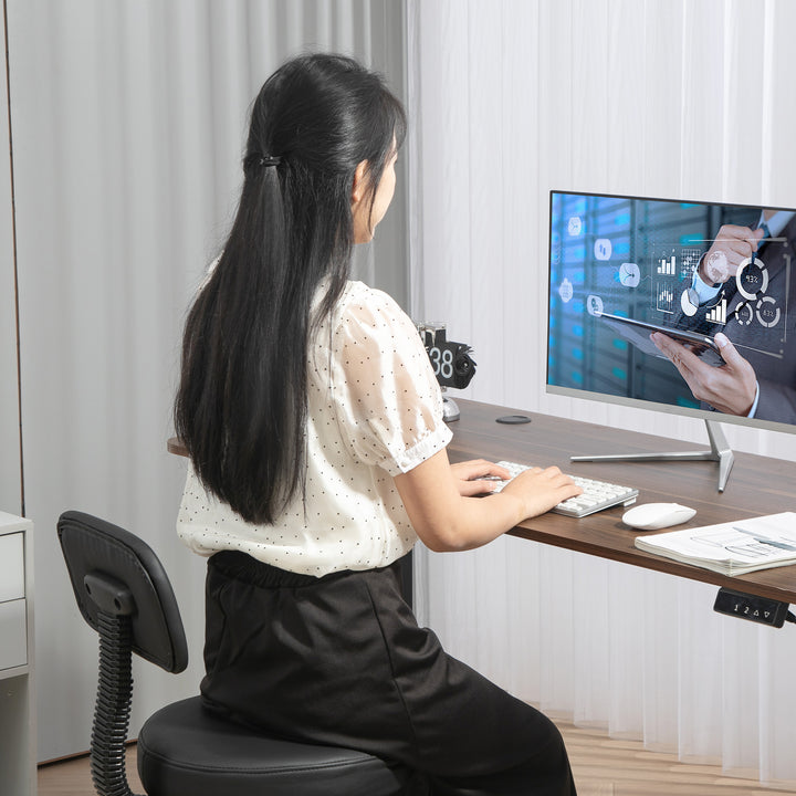 Banco Giratório com Rodas e Encosto Apoio para Pés Altura Ajustável Estofado em Couro Sintético para Escritório, Quarto 52x52x78-92 cm Preto