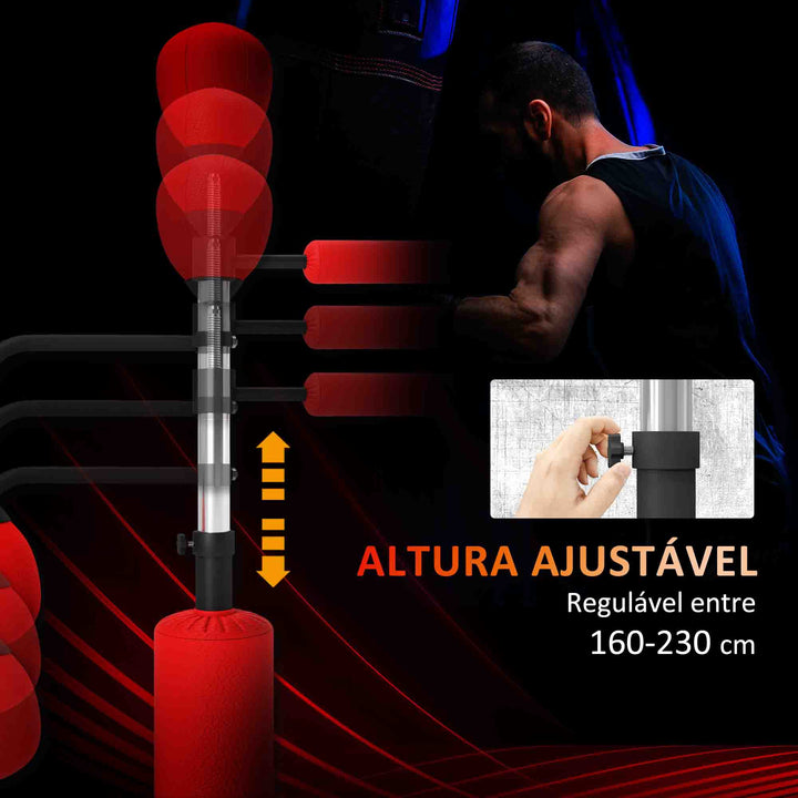 Punching Ball de Boxe com Altura Ajustável com 2 Bolas de Velocidade Barra Giratória 360° e Base Preenchida com Água ou Areia Punching Ball para Adultos 88x50x160-230 cm Vermelho e Preto