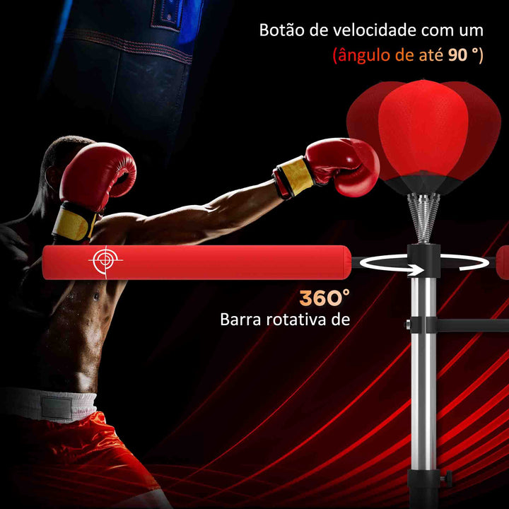 Punching Ball de Boxe com Altura Ajustável com 2 Bolas de Velocidade Barra Giratória 360° e Base Preenchida com Água ou Areia Punching Ball para Adultos 88x50x160-230 cm Vermelho e Preto