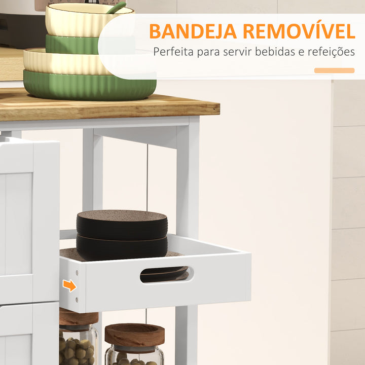Carrinho de Cozinha com Rodas Carrinho de Serviço Multiuso com 3 Gavetas 2 Prateleiras Abertas e Bandeja para Sala de Jantar Sala de Estar 67x37x85,5cm Branco
