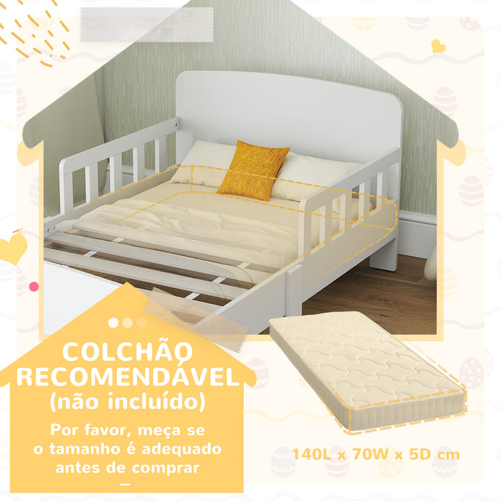 Cama para Crianças 70x140 cm Cama Infantil com Barreira Anticaídas e Estrado para Meninos e Meninas de 3-8 Anos Branco